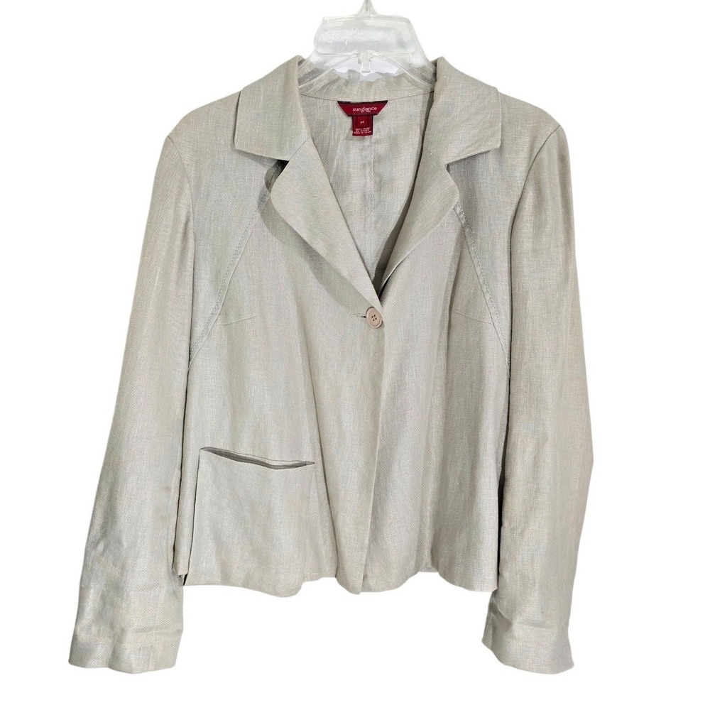 Sundance Womens Beige 100% Linen Single Button Blazer Jacket Size M